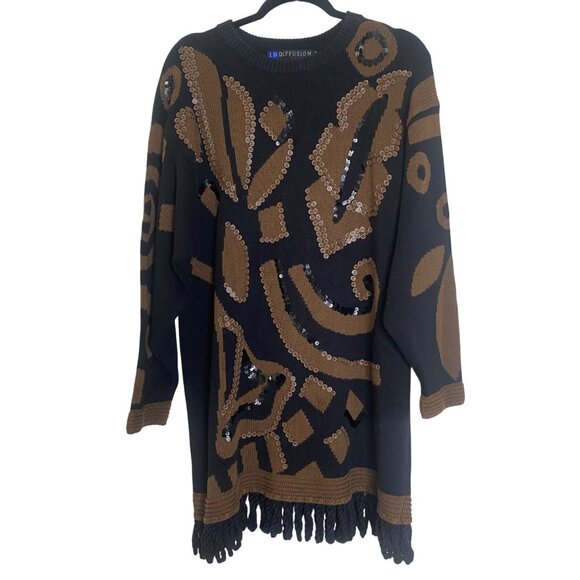 Vintage IB Diffusion Sequined Sweater Womens L Ramie Cotton Button Embellished F - Picture 1 of 13